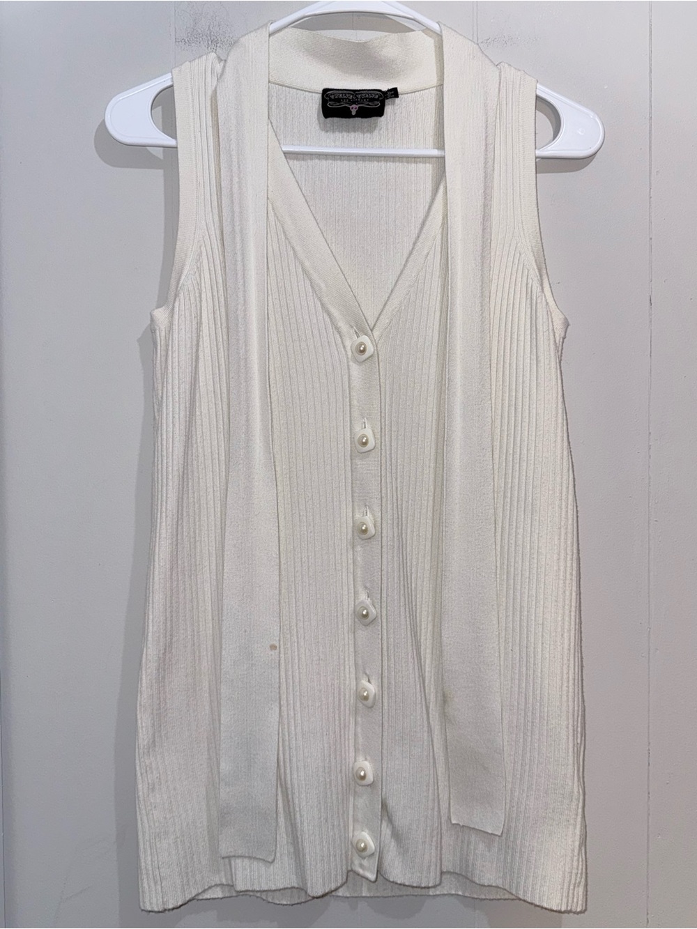 Twelve by Twelve Cream Sleeveless Ribbed Button-Front Top with Scarf Tie